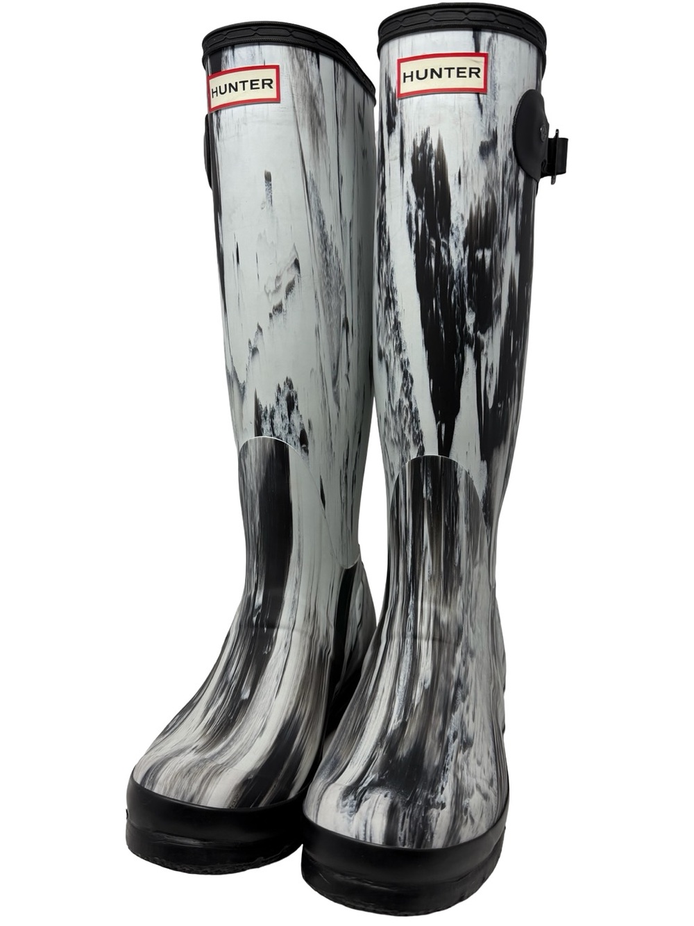 Hunter Original Nightfall Black & White Marble Tall Rain Boots Women’s Size 7